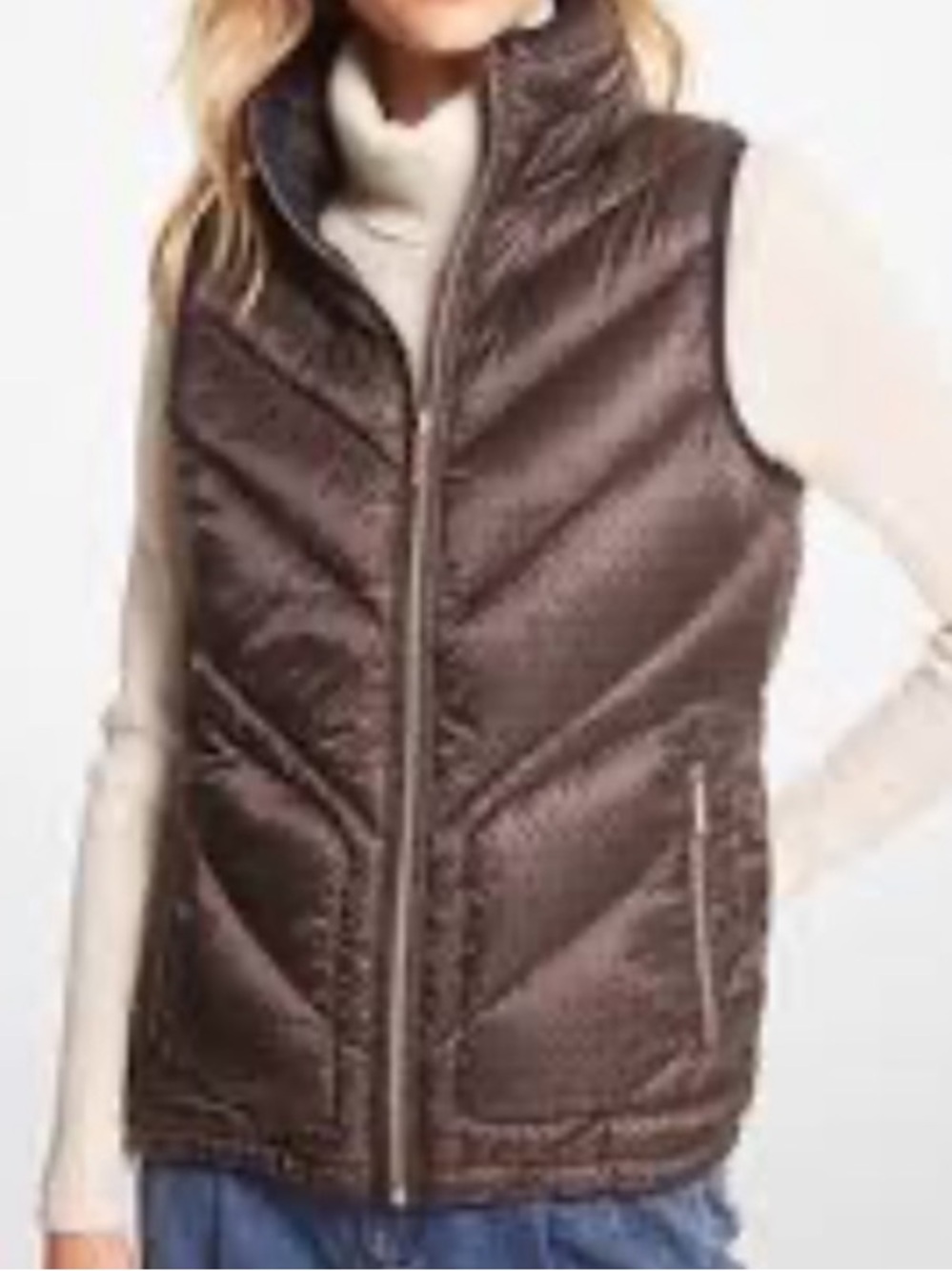 New Michael Michael Kors Reversible Puffer Vest Brown Logo Black Packable Cabin